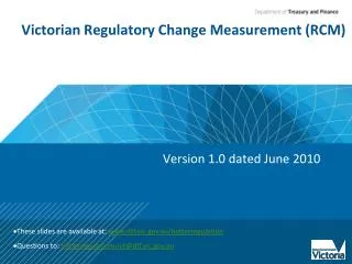 Victorian Regulatory Change Measurement (RCM)