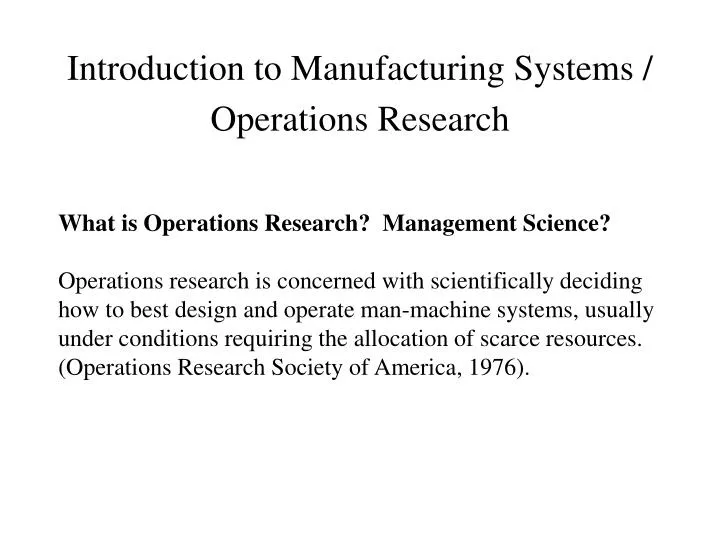 introduction to manufacturing systems operations research