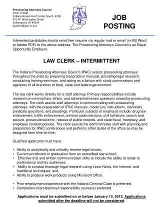 Prosecuting Attorneys Council Chief of Staff Indiana Government Center South, E205 302 W. Washington Street Indianapolis