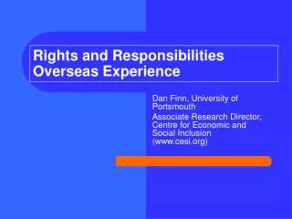 Rights and Responsibilities Overseas Experience