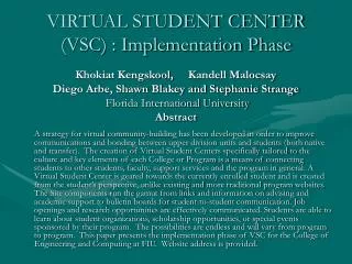 VIRTUAL STUDENT CENTER (VSC) : Implementation Phase