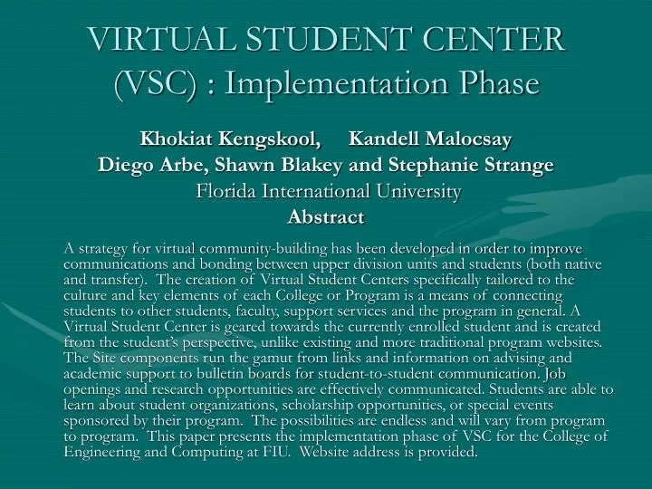 virtual student center vsc implementation phase