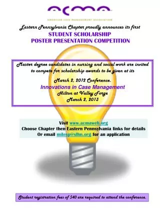 Eastern Pennsylvania Chapter proudly announces its first STUDENT SCHOLARSHIP POSTER PRESENTATION COMPETITION