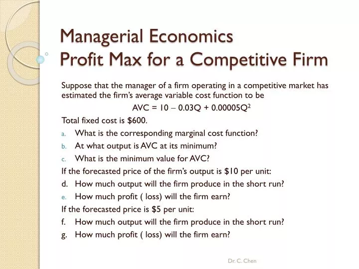managerial economics profit max for a competitive firm