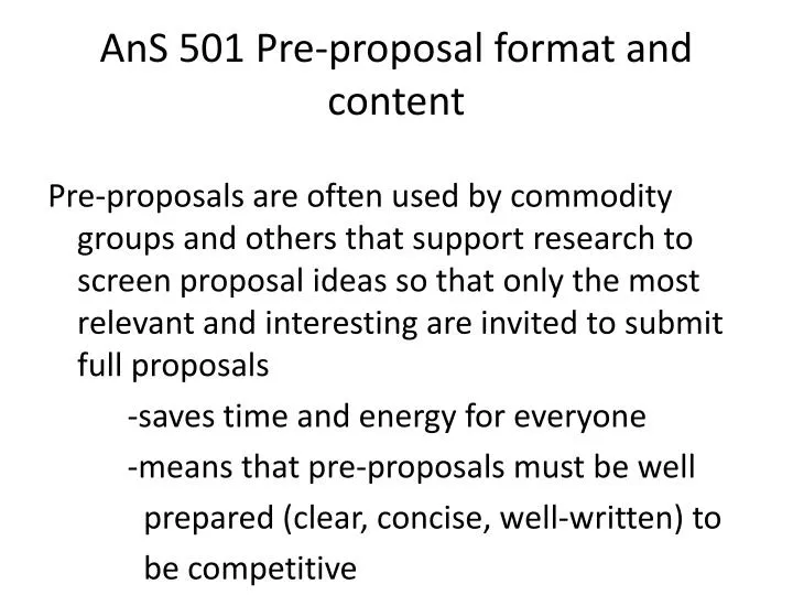ans 501 pre proposal format and content