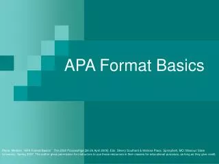 APA Format Basics
