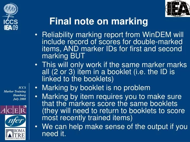 final note on marking