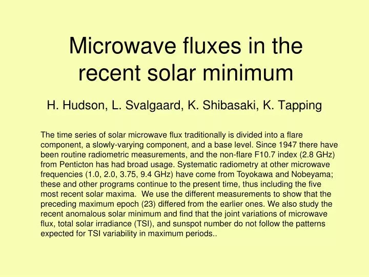 microwave fluxes in the recent solar minimum