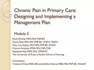 Chronic Pain in Primary Care: Designing and Implementing a Management Plan Module 3