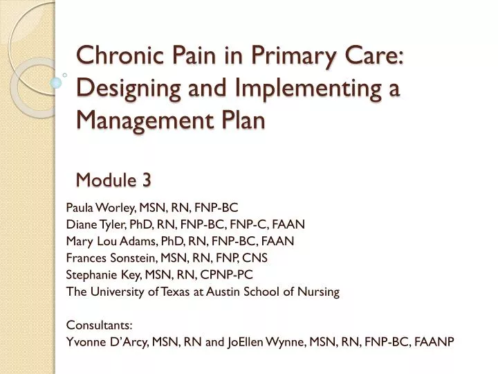chronic pain in primary care designing and implementing a management plan module 3