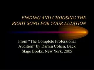 FINDING AND CHOOSING THE RIGHT SONG FOR YOUR AUDITION