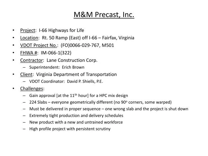 m m precast inc