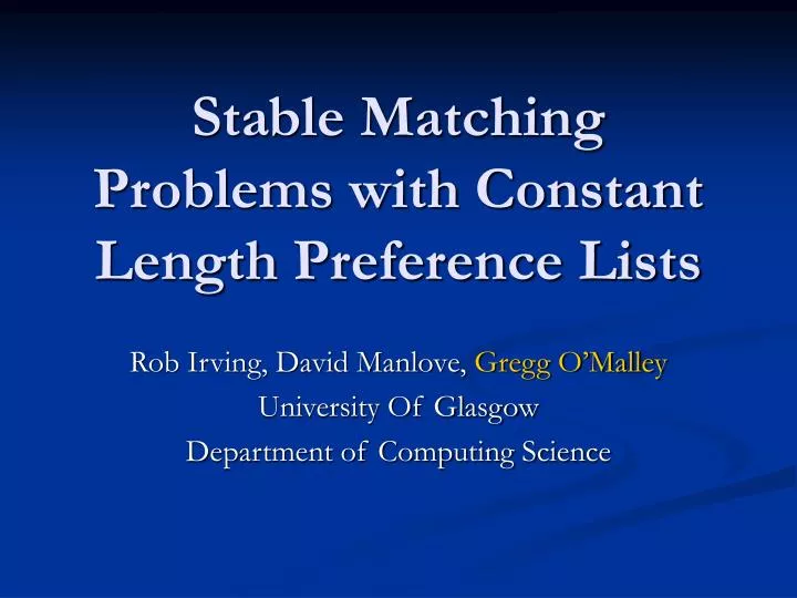 stable matching problems with constant length preference lists