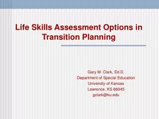 Life Skills Assessment Options in Transition Planning
