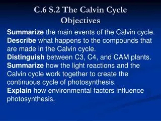 C.6 S.2 The Calvin Cycle Objectives