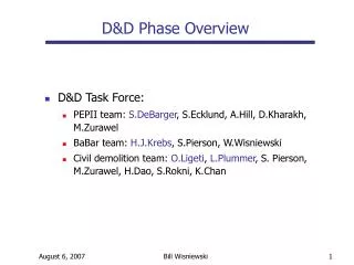 D&amp;D Task Force: PEPII team: S.DeBarger , S.Ecklund, A.Hill, D.Kharakh, M.Zurawel BaBar team: H.J.Krebs , S.Pierson