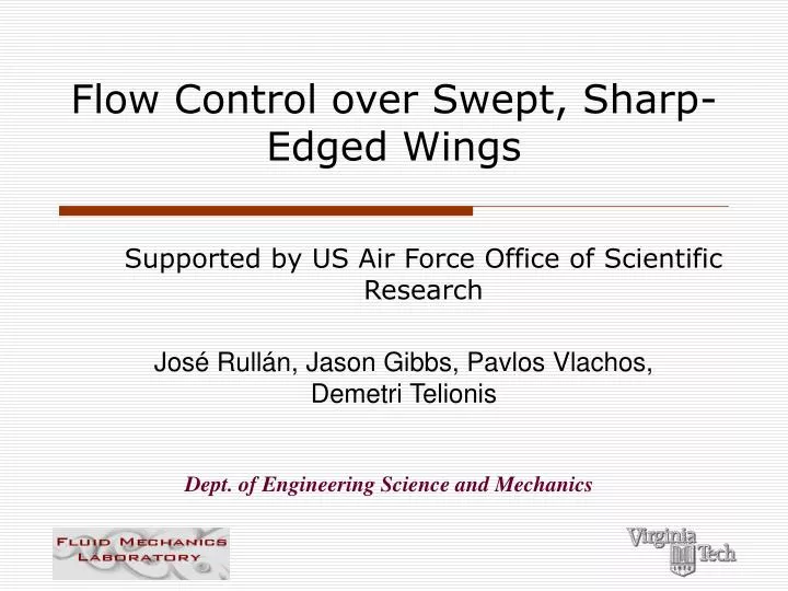 flow control over swept sharp edged wings