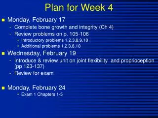 Plan for Week 4