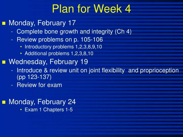 plan for week 4