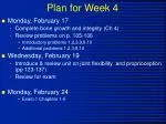 Plan for Week 4 - slide 1