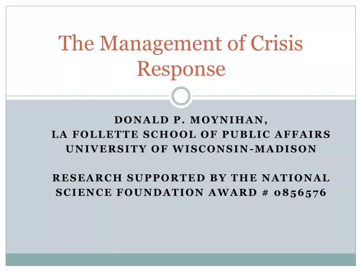 the management of crisis response