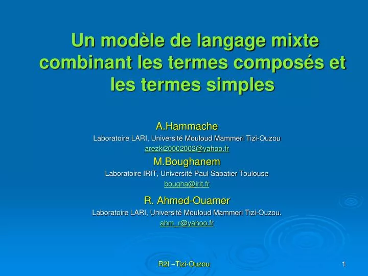 un mod le de langage mixte combinant les termes compos s et les termes simples