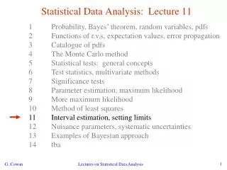 Statistical Data Analysis: Lecture 11