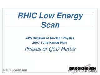 RHIC Low Energy Scan