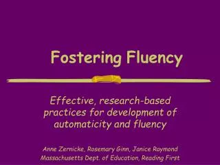 Fostering Fluency