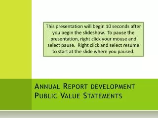 Annual Report development Public Value Statements