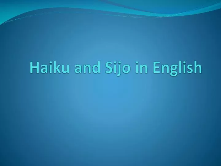 haiku and sijo in english
