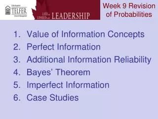 Week 9 Revision of Probabilities