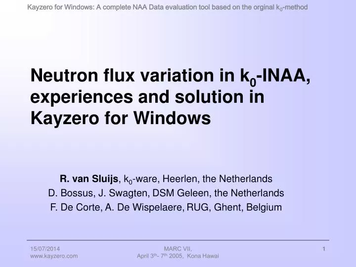 neutron flux variation in k 0 inaa experiences and solution in kayzero for windows