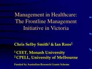 Management in Healthcare: The Frontline Management Initiative in Victoria