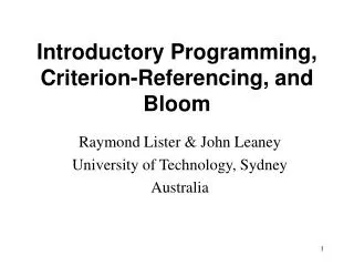Introductory Programming, Criterion-Referencing, and Bloom