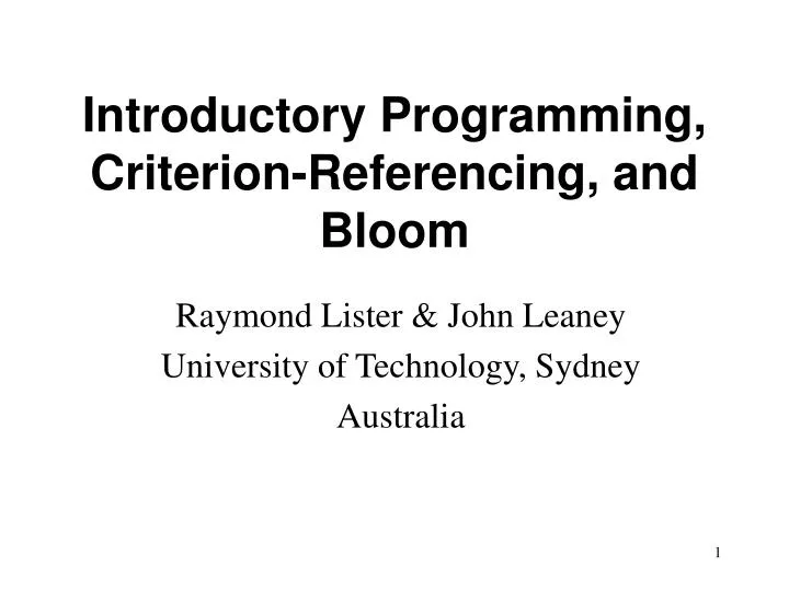 introductory programming criterion referencing and bloom