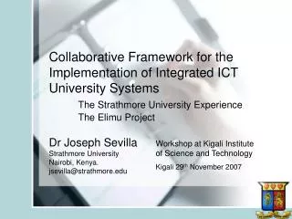 Dr Joseph Sevilla Strathmore University Nairobi, Kenya. jsevilla@strathmore.edu