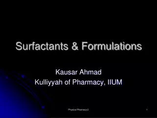 Surfactants &amp; Formulations