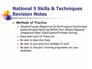 National 5 Skills &amp; Techniques Revision Notes
