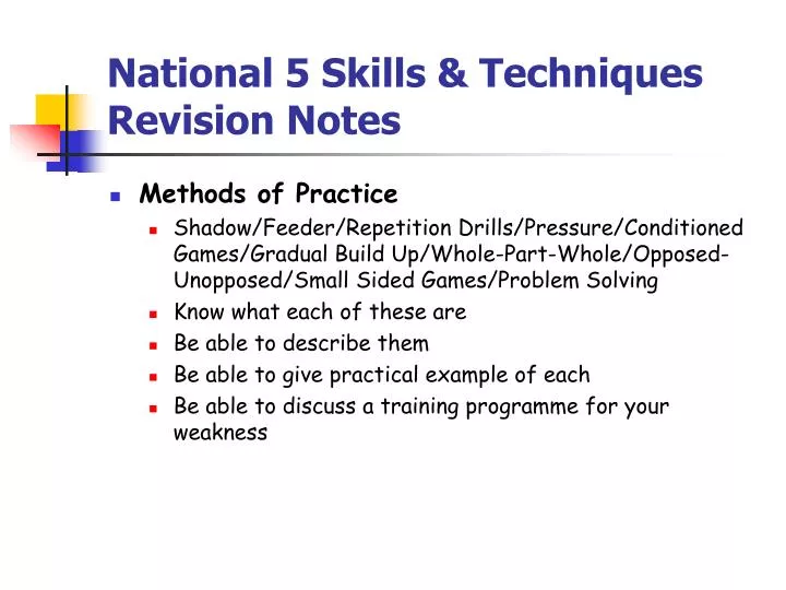 national 5 skills techniques revision notes