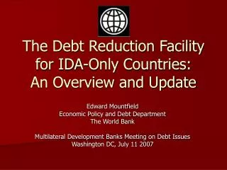 The Debt Reduction Facility for IDA-Only Countries: An Overview and Update