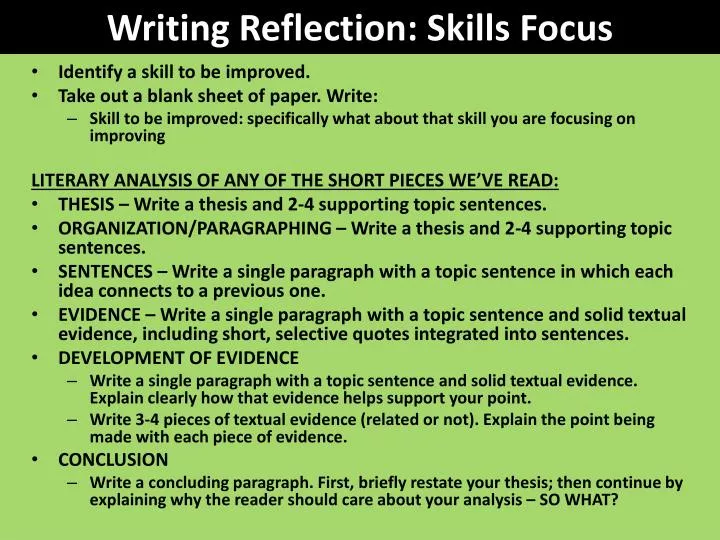 writing reflection skills focus