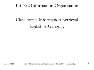 Inf 722 Information Organisation