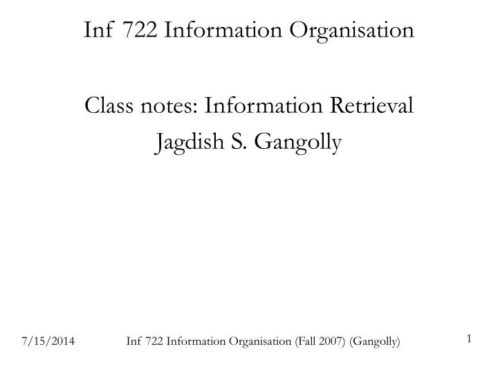 inf 722 information organisation