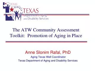 The ATW Community Assessment Toolkit: Promotion of Aging in Place