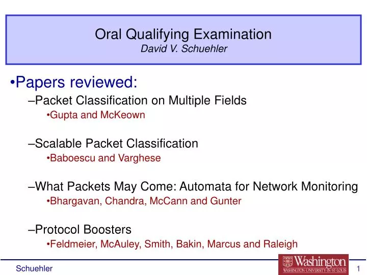 oral qualifying examination david v schuehler