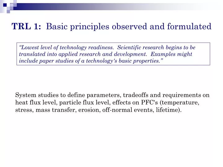 trl 1 basic principles observed and formulated