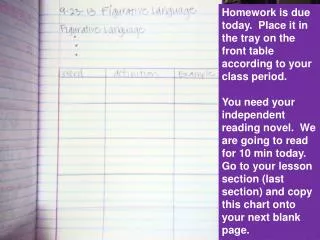 Homework is due today. Place it in the tray on the front table according to your class period.