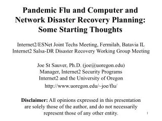 Pandemic Flu and Computer and Network Disaster Recovery Planning: Some Starting Thoughts