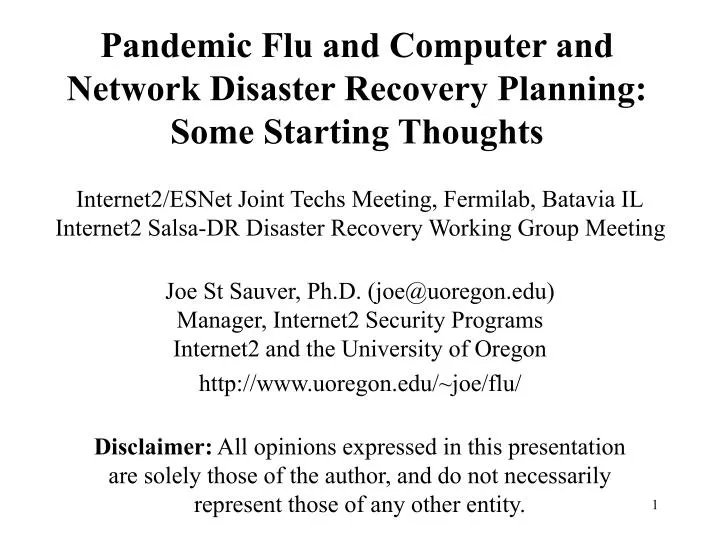 pandemic flu and computer and network disaster recovery planning some starting thoughts